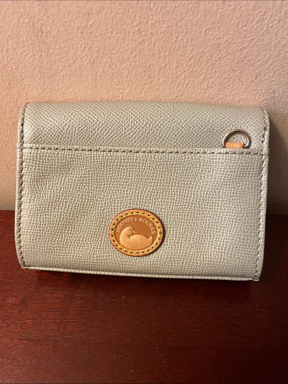 Dooney & Bourke Light Gray Leather Wallet with Tan Logo Patch - Picture 2 of 7